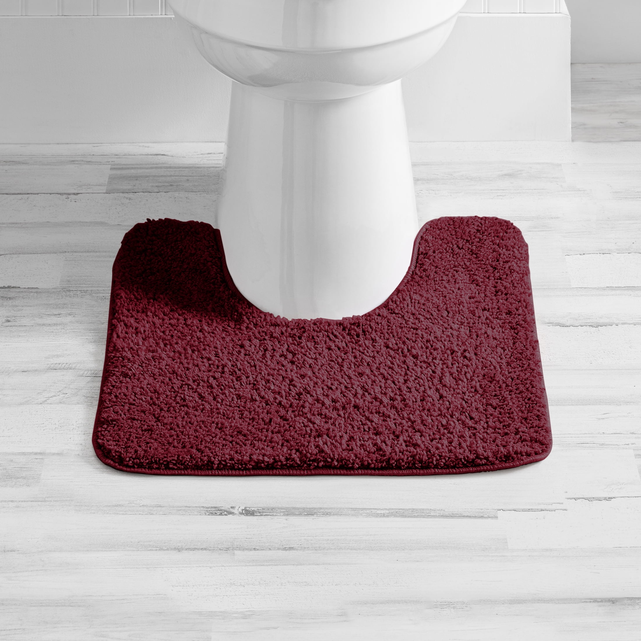 Mainstays Basic Polyester Contour Bath Rug, Red, 20" x 22"