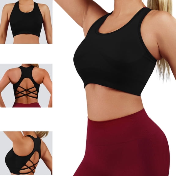 Neewe Strappy Sports Bra for Women Padded Push Up Sport Bra Athletic Running Workout Bra Yoga Bra