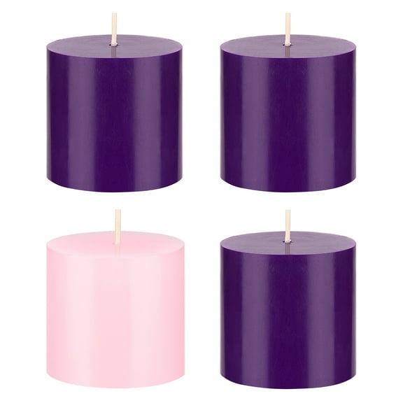 Mega Candles 4 pcs Unscented Christmas Advent Round Pillar Candle, Hand Poured Premium Wax Candles 3 Inch x 3 Inch, Holidays, Church, Decorations, Devotional, Celebration, Party & More
