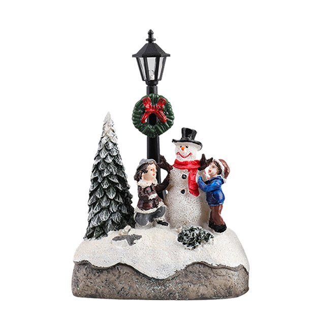 Tmvgtek Mini Escultura De Casa De Pueblo De Resina Navideña Con Adorno Led (Muñeco De Nieve) Tmvgtek Oficina Multiescena Multifunción