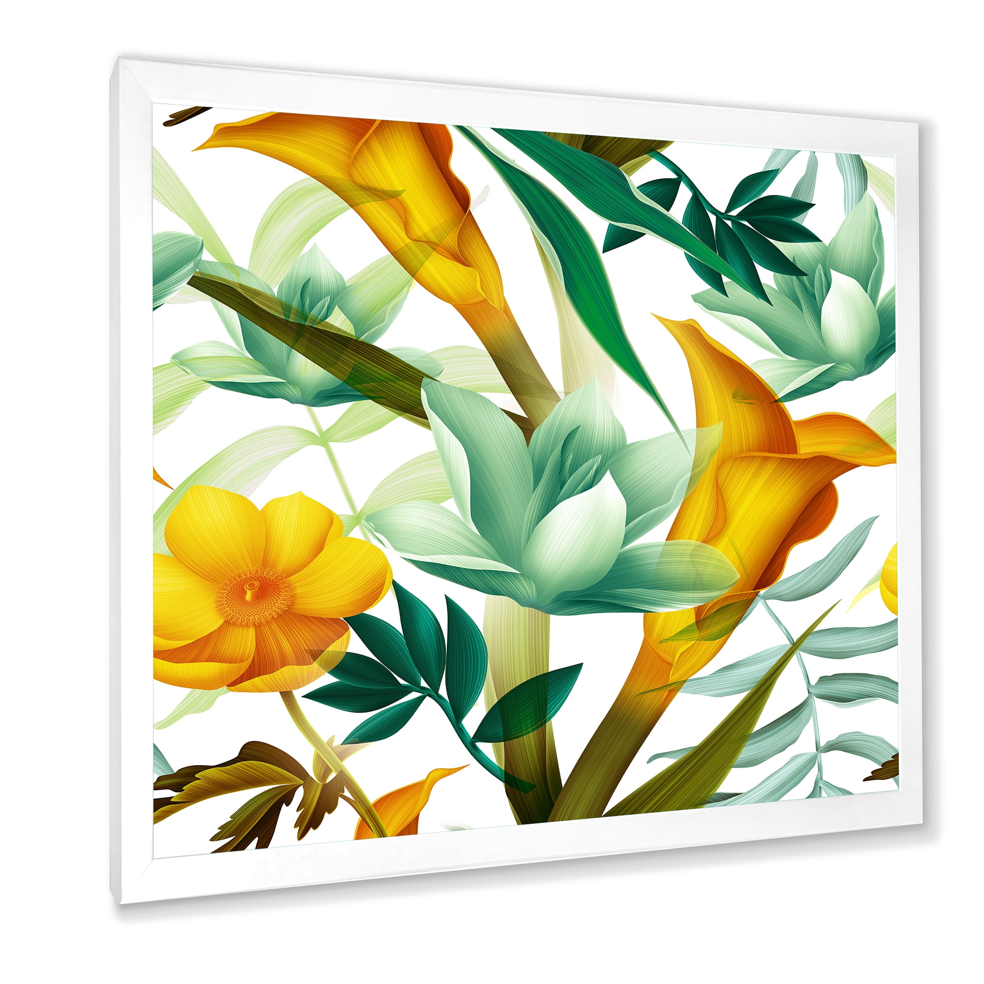Designart 'Yellow Flowers and Tropical Foliage III' Modern Framed Art Print