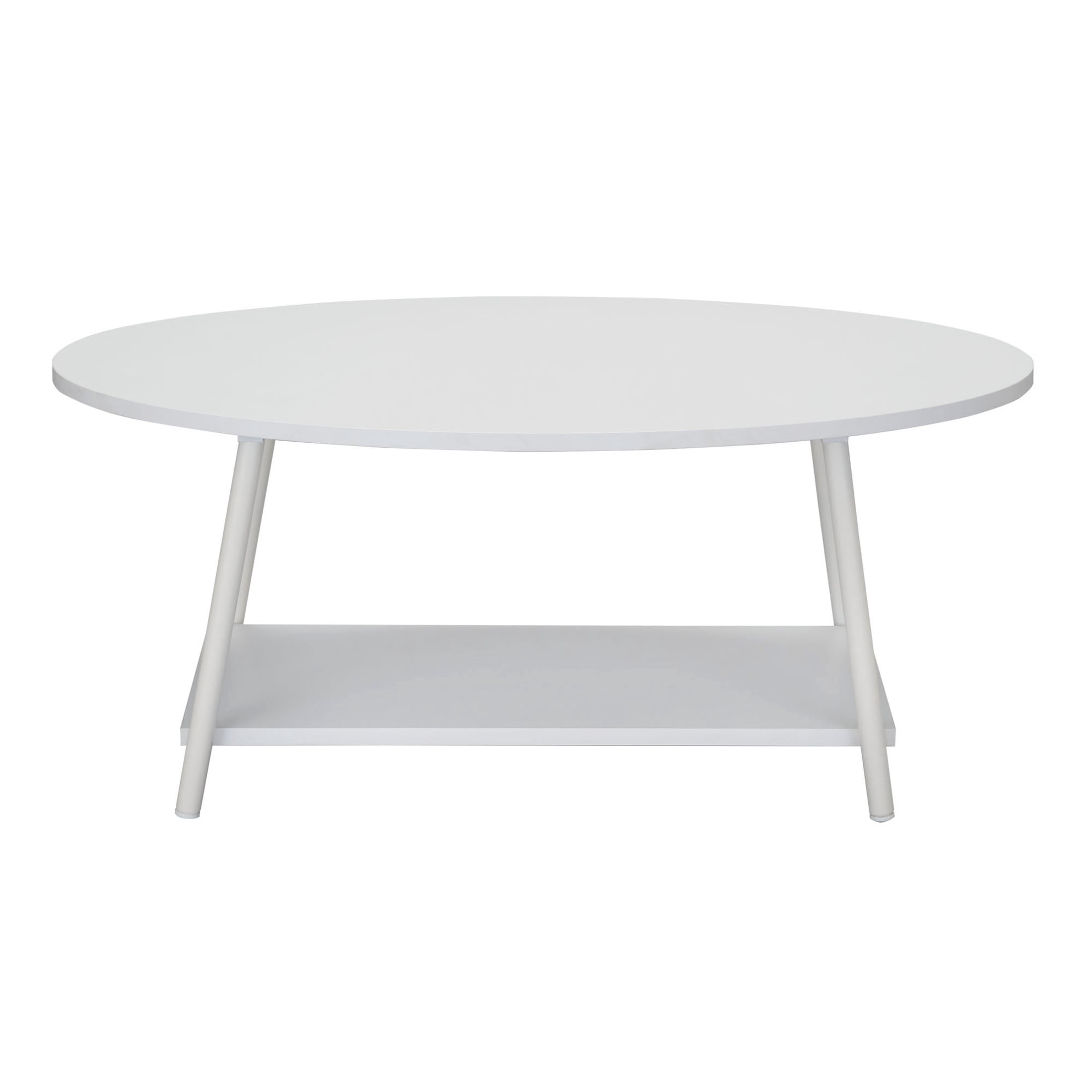 Household Essentials Oval Coffee Table with Lower Storage Shelf, Scandanavian White
