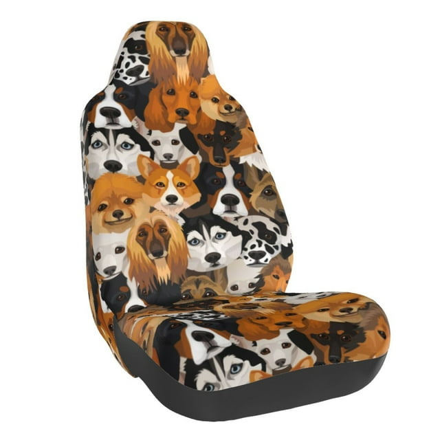 Wukai Dogs Different Breeds Full Set Car Seat Covers with Soft Padding Universal Auto Front Seats Protector and Cushion Mat