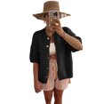thumbnail image 1 of FOCUSNORM Women Cardigan Elegant Short Sleeve Button Closure Solid Casual Jacket with Pockets, 1 of 2