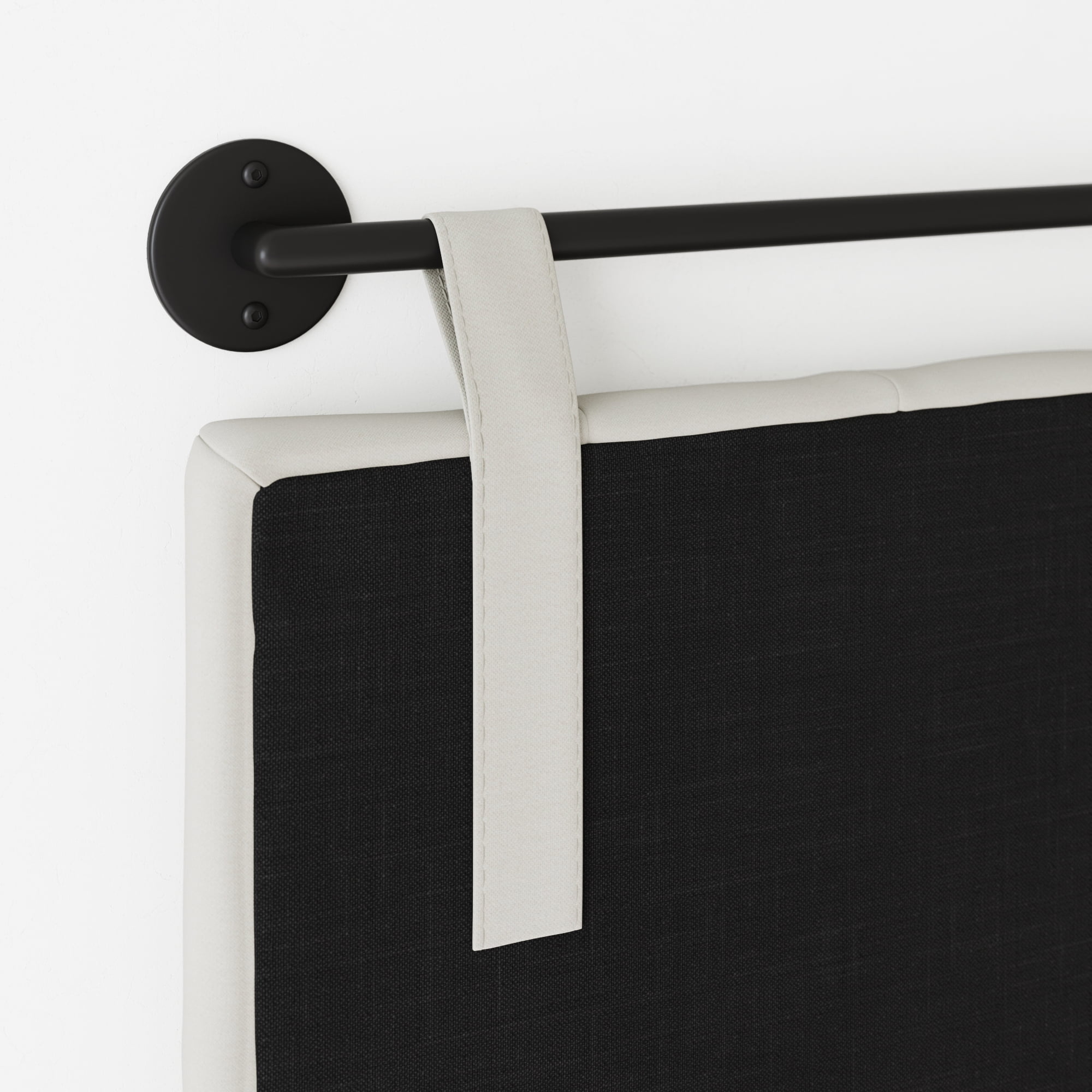 Nathan James Remi Queen Wall Mount White Button Tufted Headboard with Adjustable Straps and Black Metal Rail
