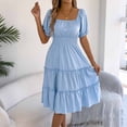 thumbnail image 4 of Blmnix Dress for Women Elegant Dresses Fit & Flare Petite Dresses Under Dress Mid-Length Square Neckline Short Sleeve Womens Dresses Casual,L, 4 of 5