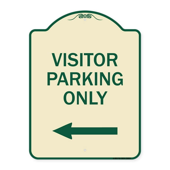 SignMission Designer Series Sign - Reserved Parking Sign Visitor Parking Only (With Left Arrow) | Tan & Green 18" x 24" Heavy-Gauge Aluminum Architectural Sign | Made in the USA