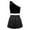 Black, variant on DPOIS Girls Dance Skirt Outfits Shiny Metallic Single Shoulder Crop Top with Skirt Set