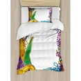 thumbnail image 3 of Mardi Gras Duvet Cover Set Queen Size, Colorful Framework Design with Vibrant Beads and Mask Fat Tuesday Holiday Theme, Decorative 3 Piece Bedding Set with 2 Pillow Shams, Multicolor, by Ambesonne, 3 of 3