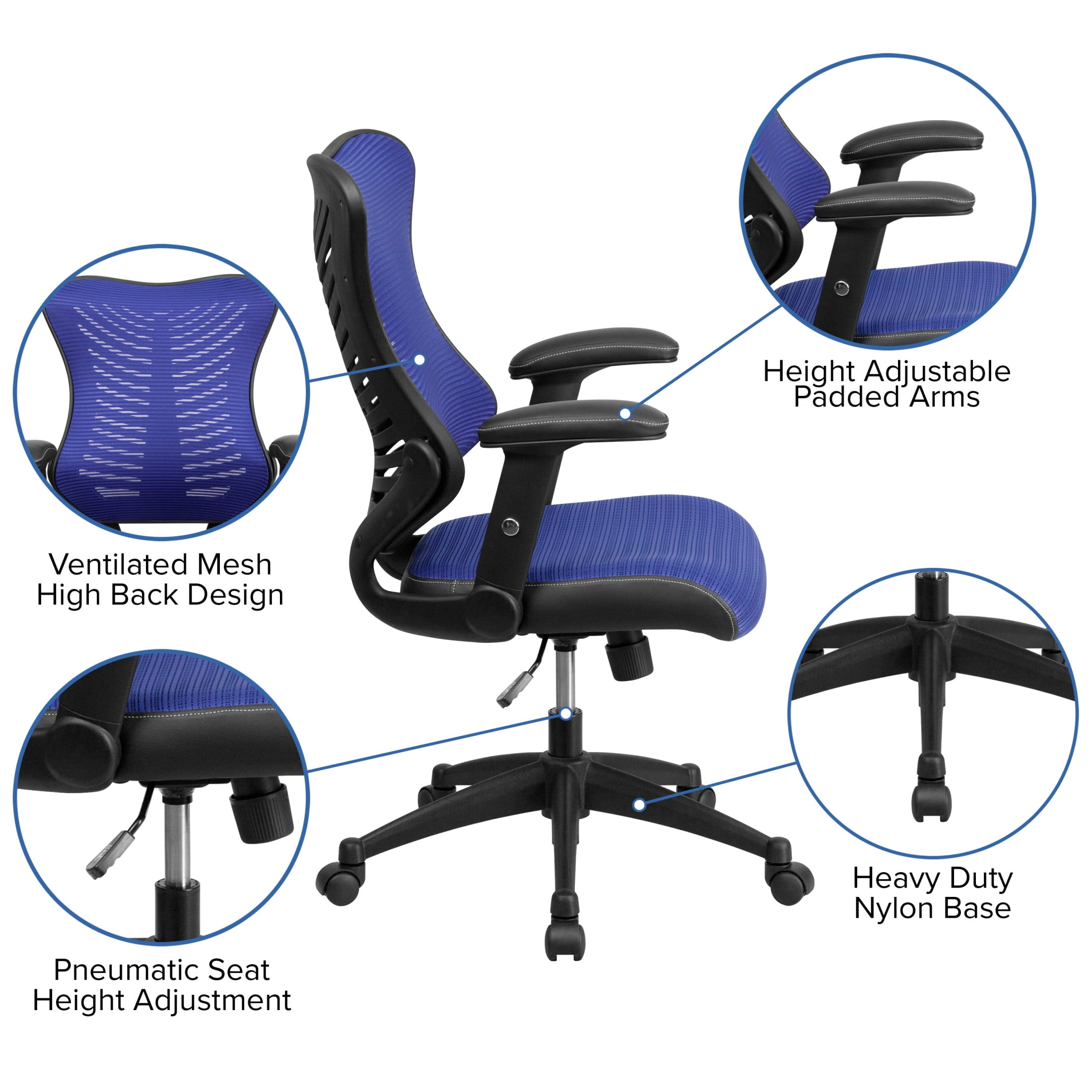 Emma + Oliver High Back Designer Blue Mesh Executive Ergonomic Office Chair with Arms