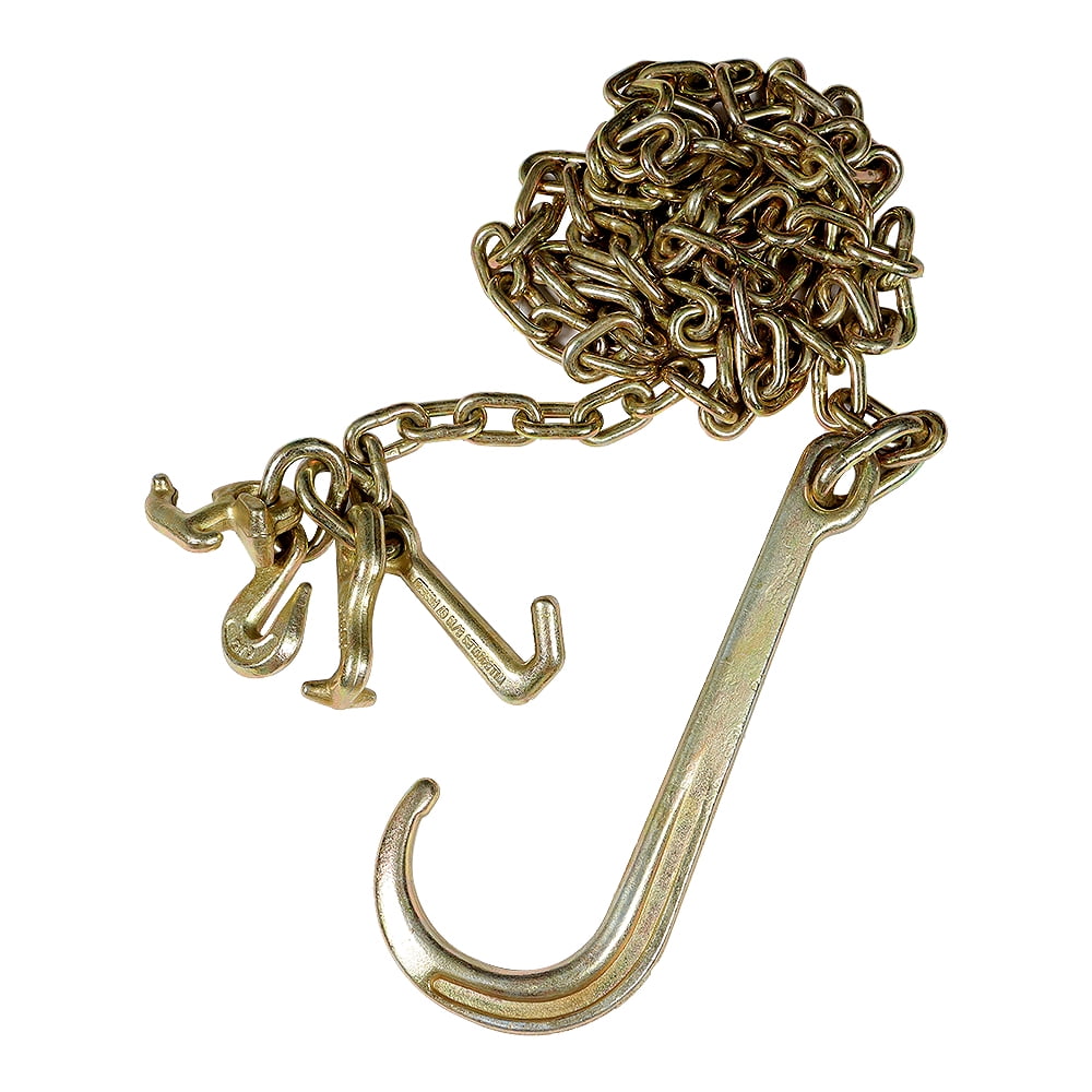 Waltyotur 2 G70 5/16''x10' Transport Tow Chain J Hook Long Shank w/ Grab Hook