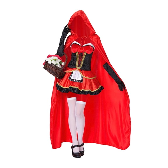 Little Red Riding Hood Cosplay Halloween Costume,Gothic Fairytale Role Play Dress with Hooded Cape Cloak Gloves Socks Theme Party Outfit for Halloween Carnival,Size M