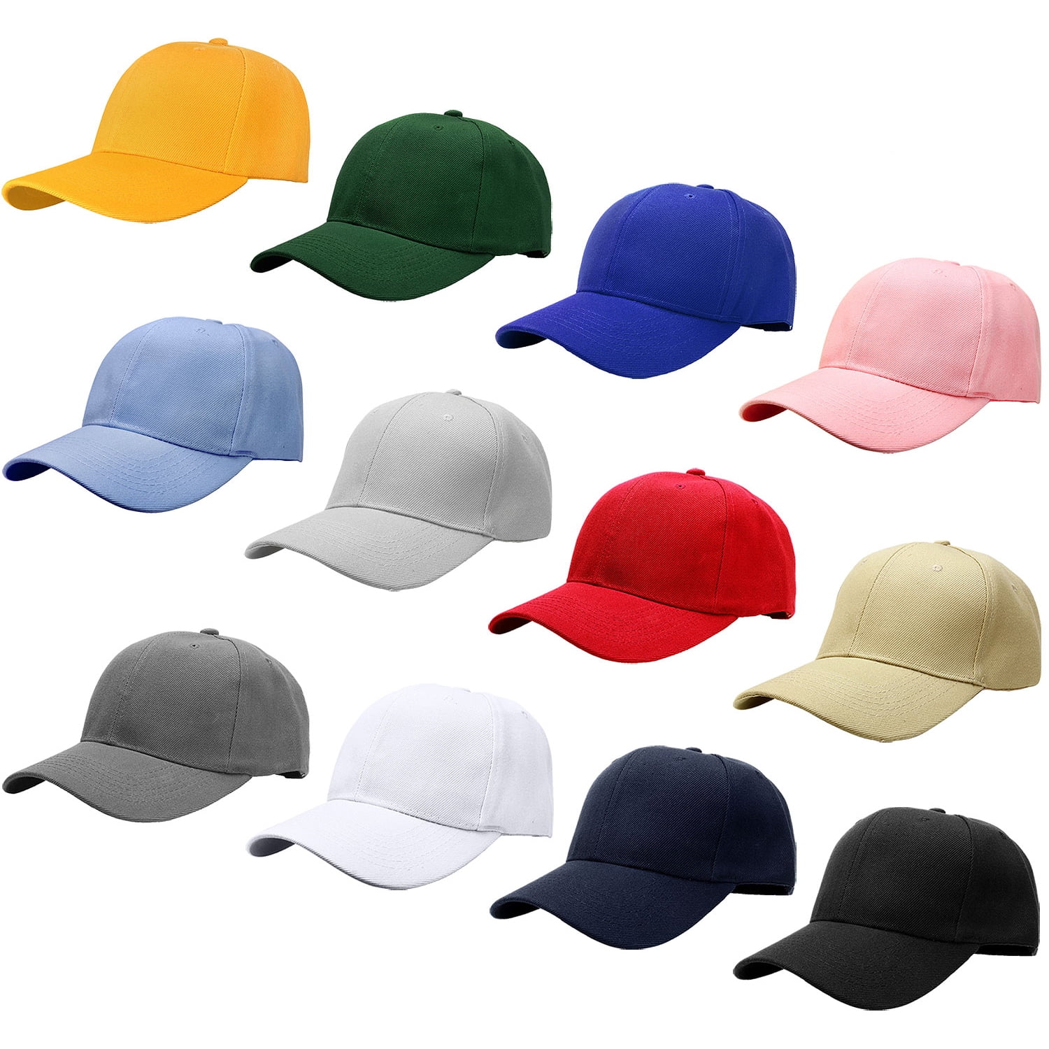 Falari Wholesale 12-Pack Baseball Cap Adjustable Size Plain Blank Solid  Color Assorted 1 - Walmart.com