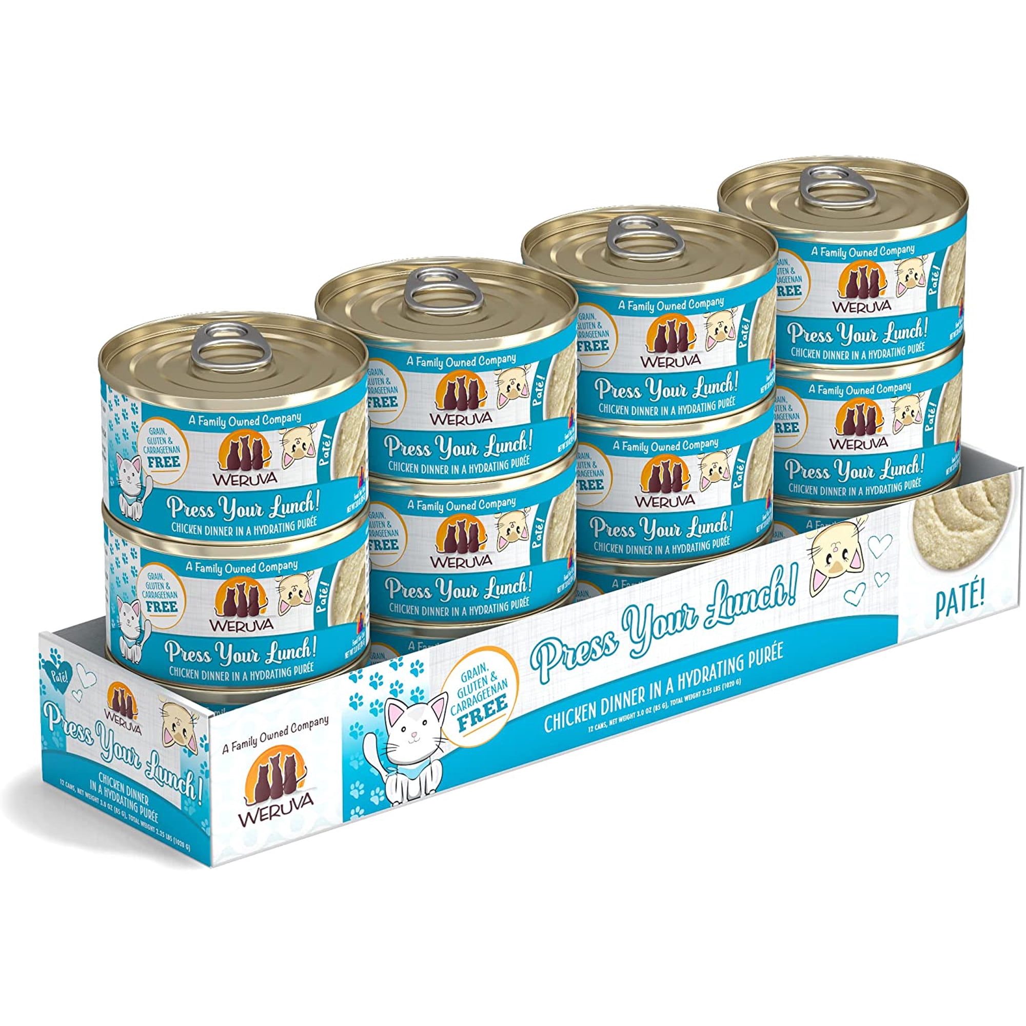 (12 Pack) Weruva Pate Press Your Lunch! Chicken Dinner in a Hydrating Puree Wet Cat Food, 3 oz. Cans