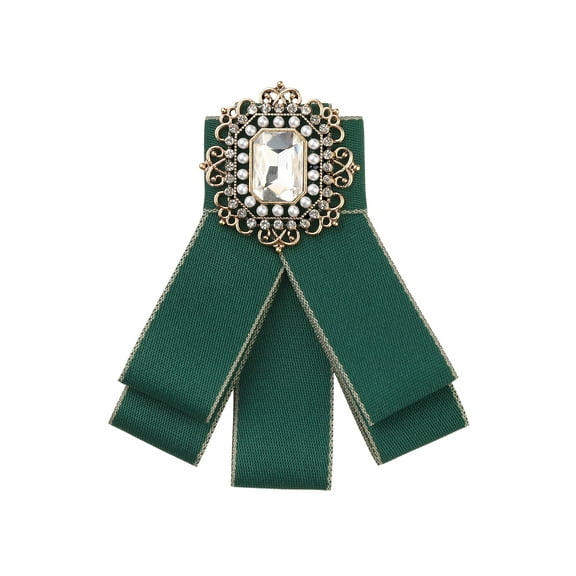 INSPIRE CHIC Rhinestone Pre-Tied Ribbon Brooch Bow Tie Pin Collar Bow for Women Green One Size