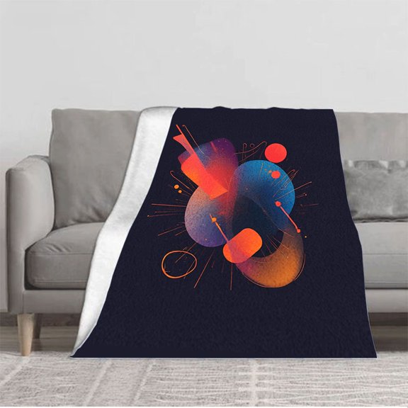 Vibrant Abstract Flannel Blanket - Soft Cozy Durable Design with Overlapping Shapes in Red Orange Purple & Blue for Sofa & Travel