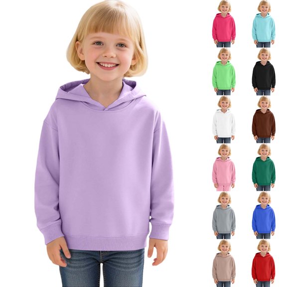 JAJAHO Kids Hoodies Boys Girls Sweatshirts Long Sleeve Loose Fit Pullover Solid Color Fall Basic Tops 2-13Y