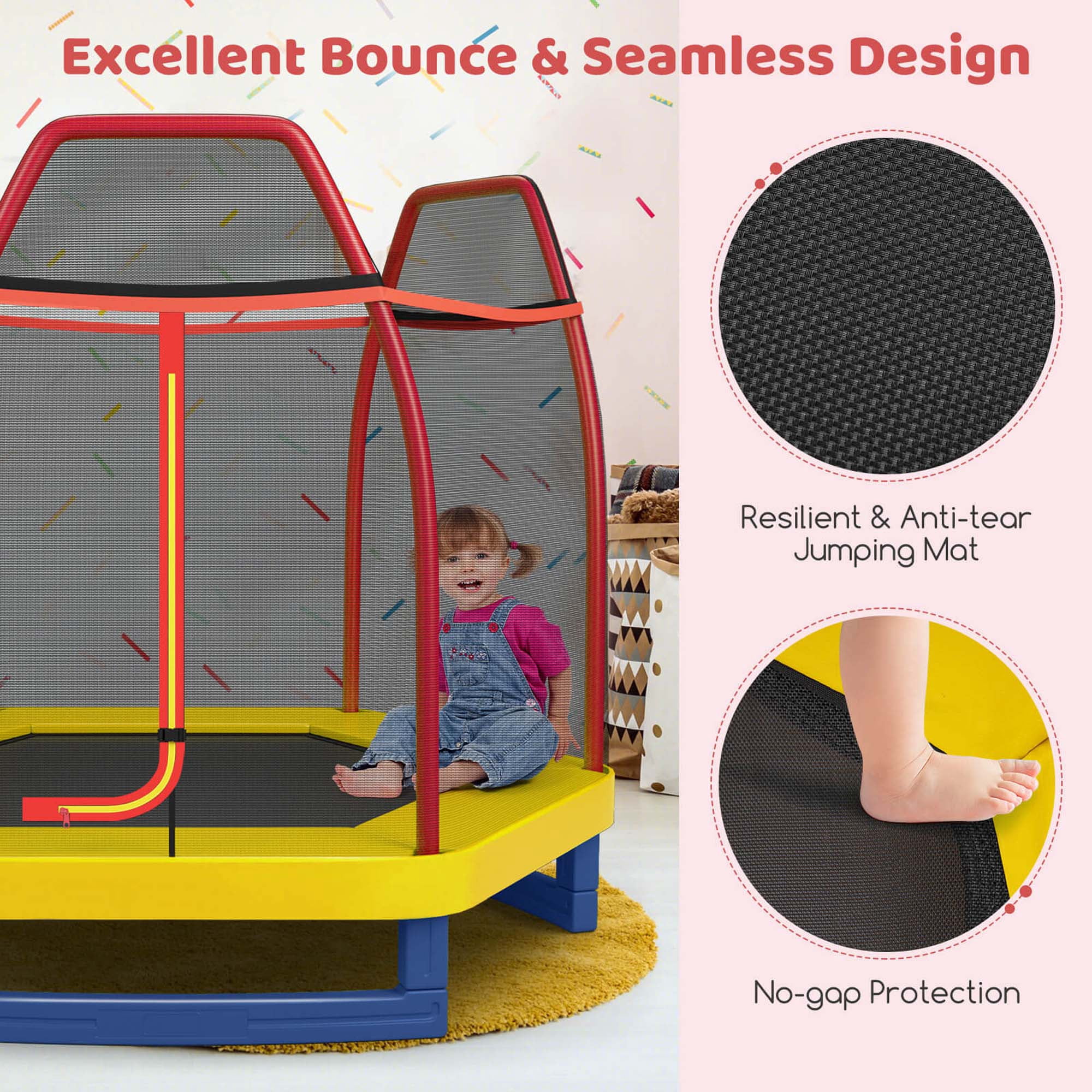 Costway 7 FT Kids Trampoline with Safety Enclosure Net Spring Pad & Jumping Mat for Kids Orange