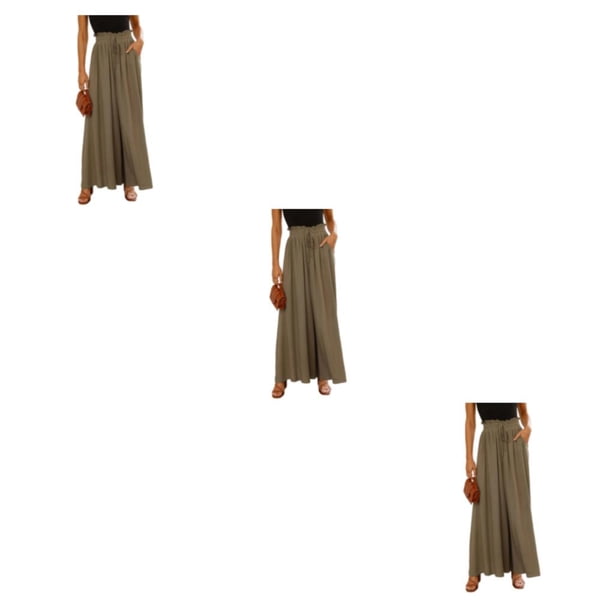 Minnieouse Pantalones de pierna ancha fluidos para mujer - Para el hogar o para viajar Pantalones de pierna de estilo delgado Fluido Lino verde M Type1 NO1