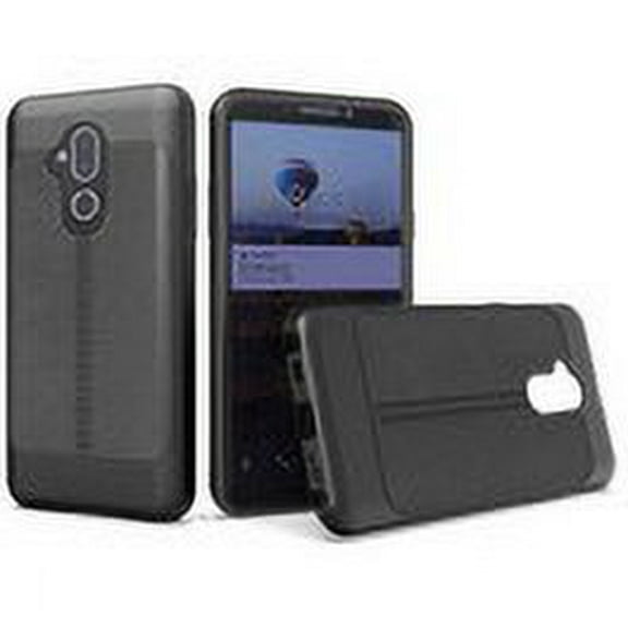 GSA Leather Look Hybrid Case For Alcatel 7 Folio/REVVL 2 Plus (Black)