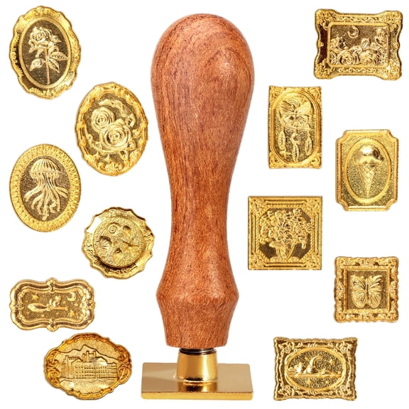 13 Pcs Wax Seal Stamp Kit, Vintage Moon and Dream Series Sealing Wax Stamp Heads with Wooden Handle, for Letters Scrapbook Invitation Cards (12 Patterns)
