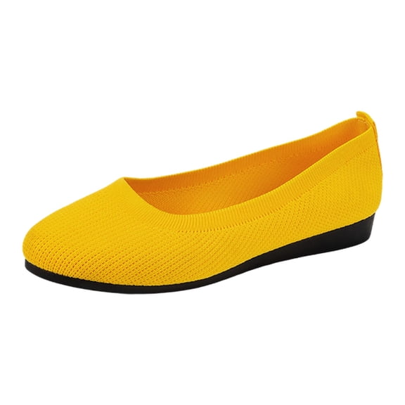 Daolelai Women's Casual Shoes New Solid Color Round Toe Flying Woven Flat Shoes Women's Casual Breathable Hollow Knitted Lazy Work Shoes Ballet Shoes