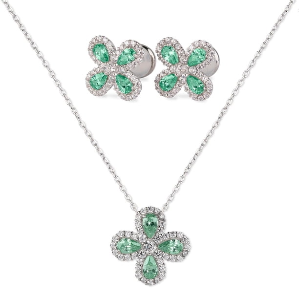 Set de Joyería para Mujer Plata .925 con Zirconia Cúbica, LuckyLy Juego de Collar y Aretes Florales Brillantes – Regalos para Mamá y Regalos para Mujer Navidad y Cumpleaños, Modelo Aina turquesa