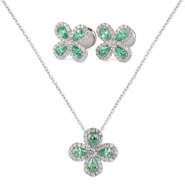 Set de Joyería para Mujer Plata .925 con Zirconia Cúbica, LuckyLy Juego de Collar y Aretes Florales Brillantes – Regalos para Mamá y Regalos para Mujer Navidad y Cumpleaños, Modelo Aina turquesa
