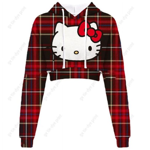Cool Hello Kitty Spring Autumn Sweater Women Hoodie Harajuku Loose Short Sweatshirt Long Sleeves Hoody