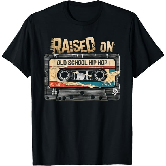 RAISED ON OLD SCHOOL HIP HOP Tshirt Cassette Graffiti Rap T-Shirt