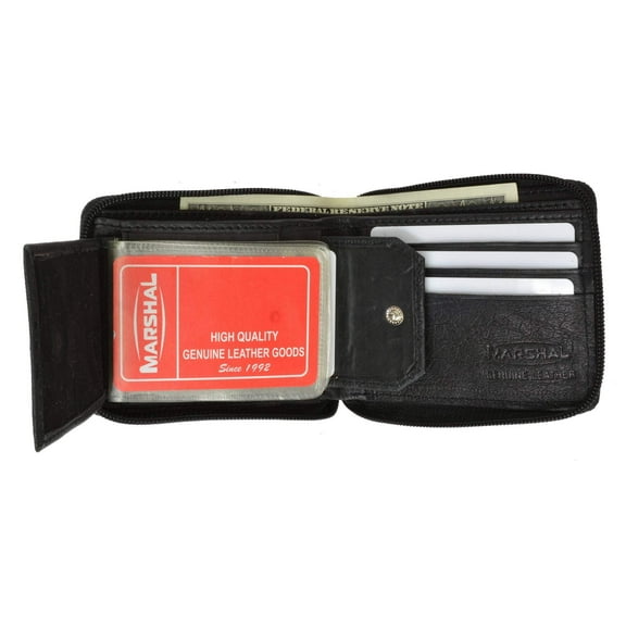 Zippered Bifold Leather Wallet W/Removable Plastic Inserts in Leather Casing W/Snap Enclosure 56