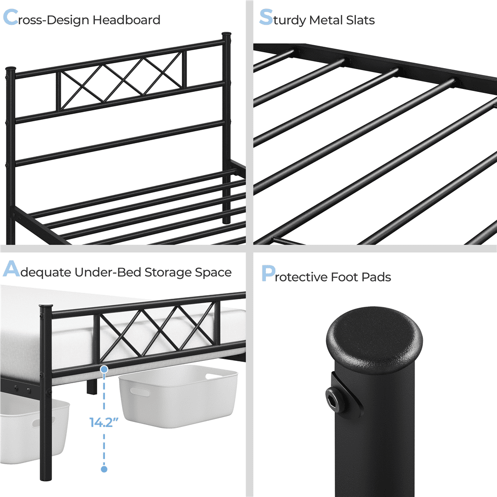 Yaheetech Metal Platform Bed Frame with Headboard and Footboard, Twin XL, Black