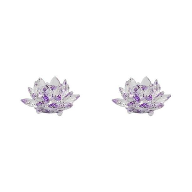 Cateissary Flor de loto de cristal, piedras naturales, cristales, flores, colección decorativa, figuritas para recuerdos de boda, fiesta, Púrpura 2piezas