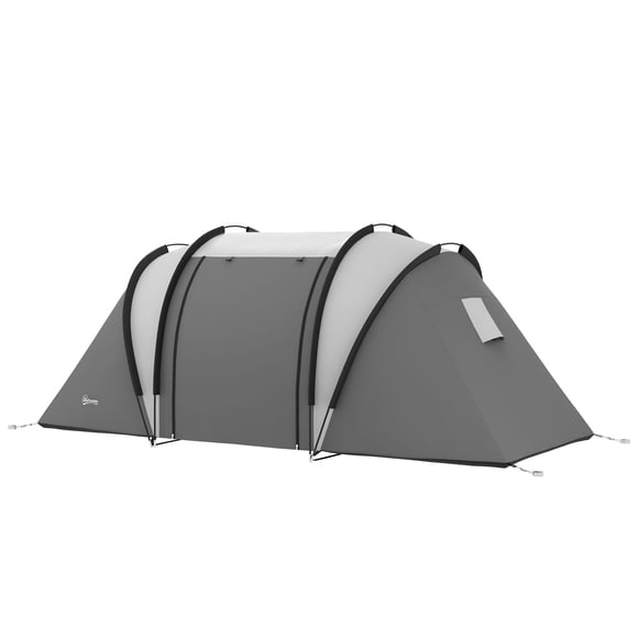 4-Person Camping Tent with 2 Bedrooms and Living Area, 3000mm Waterproof Polyester Shelter, 177.2" x 86.6" x 70.9" Grey Tunnel Tent for Hiking, Fishing and Outdoor Family Trips