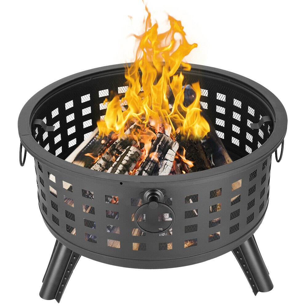 26" Round Metal Lattice Fire Pit Fire Bowl Outdoor BBQ Burn Grill Patio