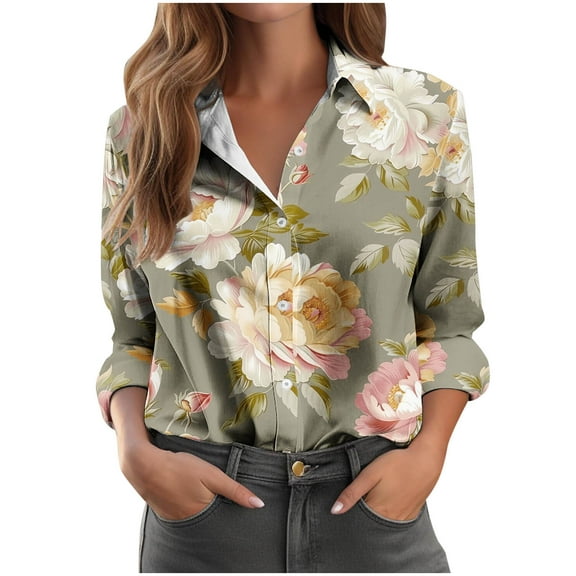 SHE IS My Items Long Sleeve Shirts for Women Summer Womens Floral Tops Dressy Blouses for Women Business Professional Womens Tunic Tops 3/4 Sleeve Tee Shirts