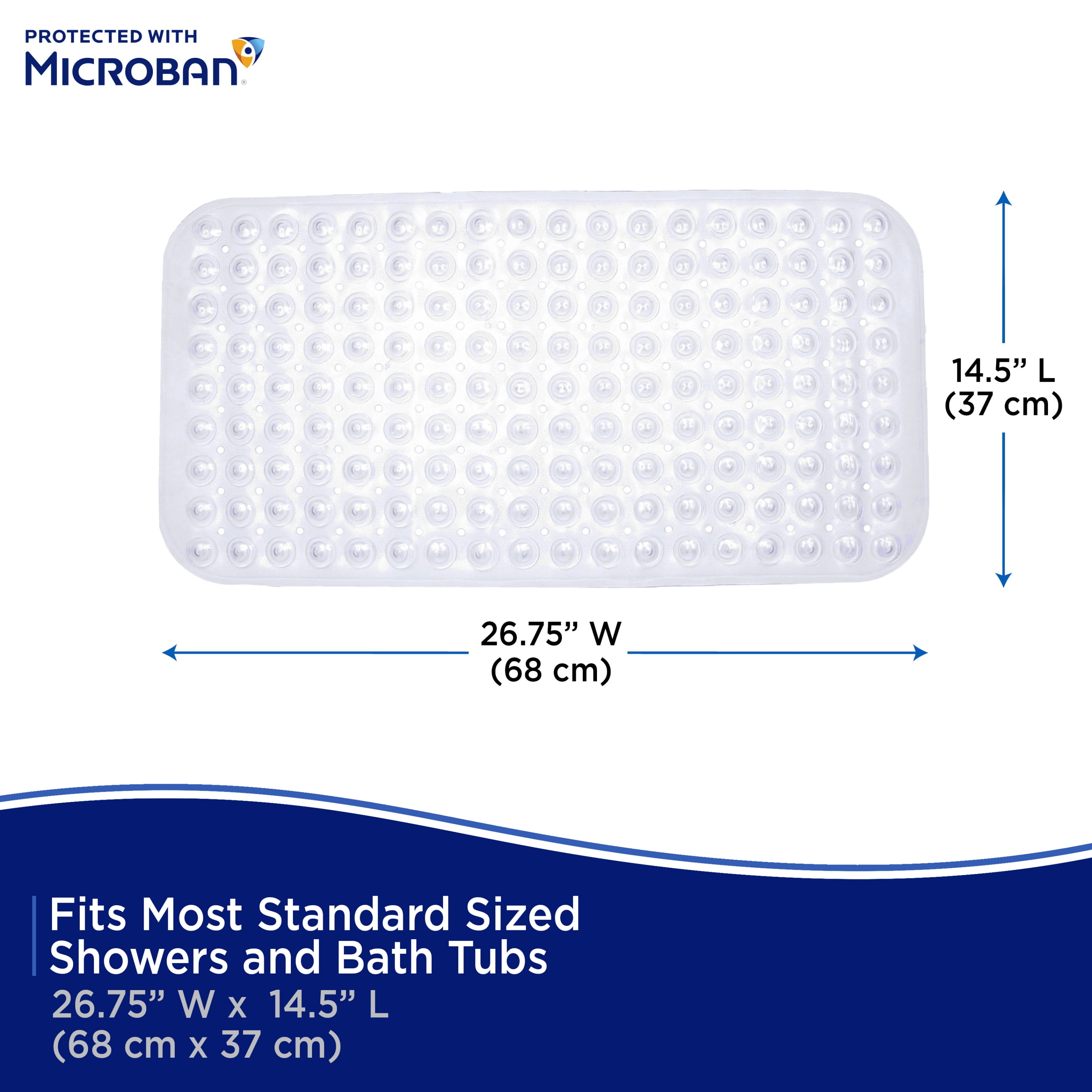 Kenney Microban Protected Bubble Bath Mat, 26.75" L x 14.5" W, Frosted
