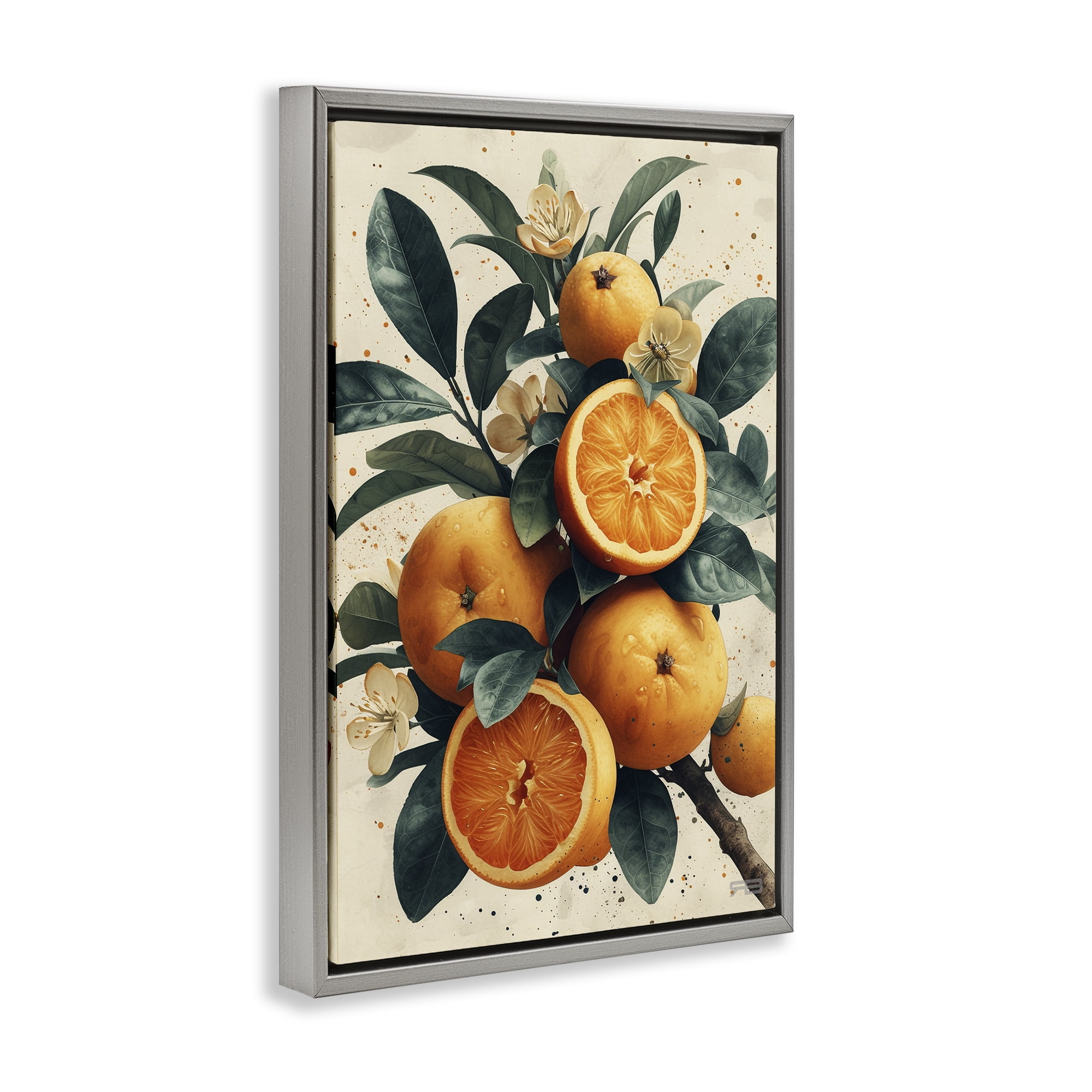 Stupell Industries Vibrant Citrus Branch Food & Beverage Painting Gray Floater Framed Canvas Art Print Wall Art, 17 x 25