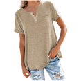 thumbnail image 2 of Tittly T Shirts for Women Womens Tops Fashion Women's Loose Short Sleeve T-shirt Round Neck Solid color Tops New Years Eve Outfits Women Womens Summer Tops Basic Tees Khaki M, 2 of 3