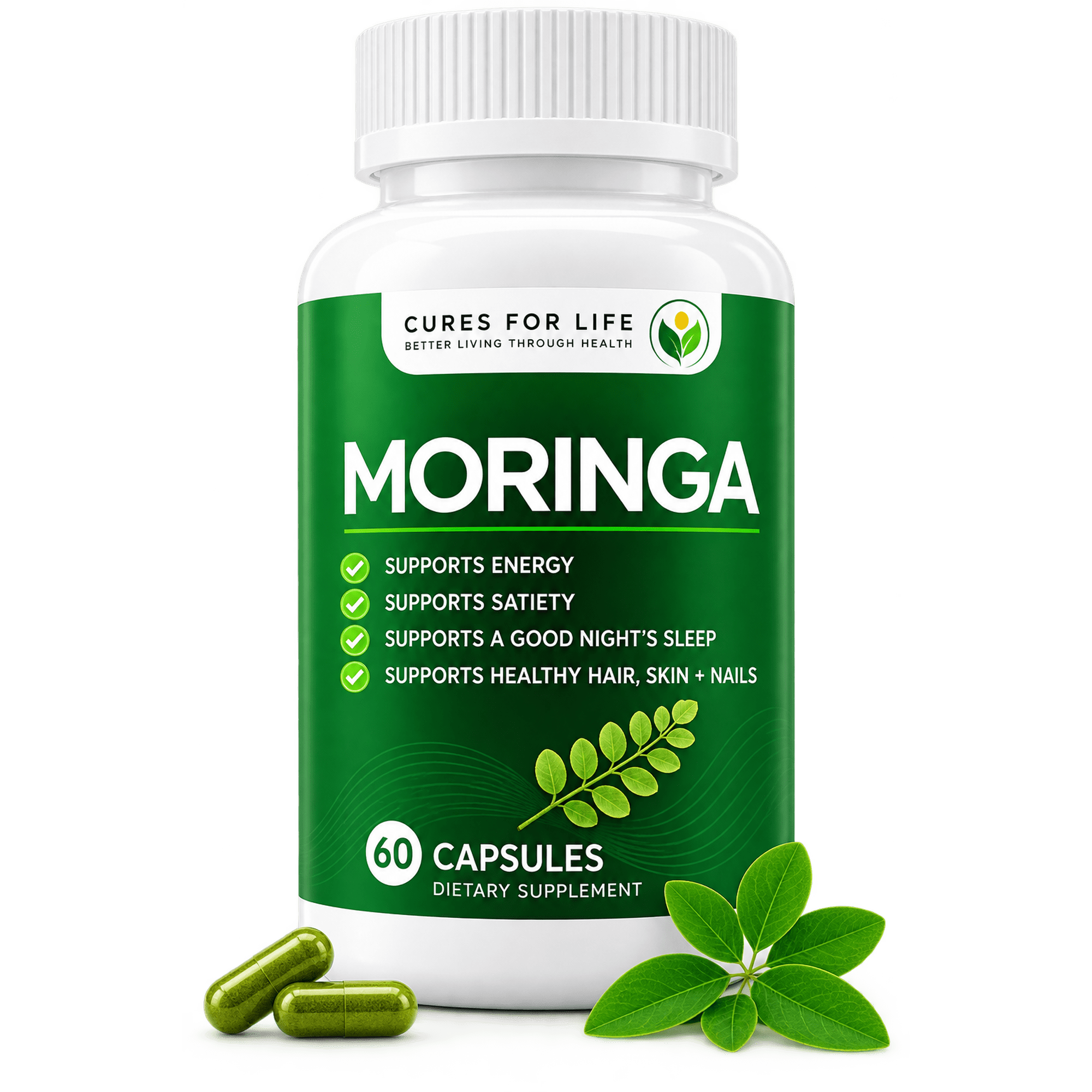 Cures For Life Moringa Capsules 6000mg 60 Count Moringa Leaf Extract for Energy & Immune Support