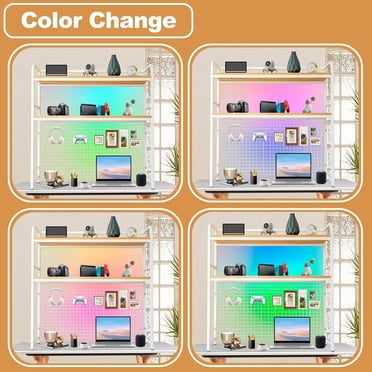2-Tier Desktop Hutch With RGB Lights - 37.4 Solid Wood & Steel Monitor Stand