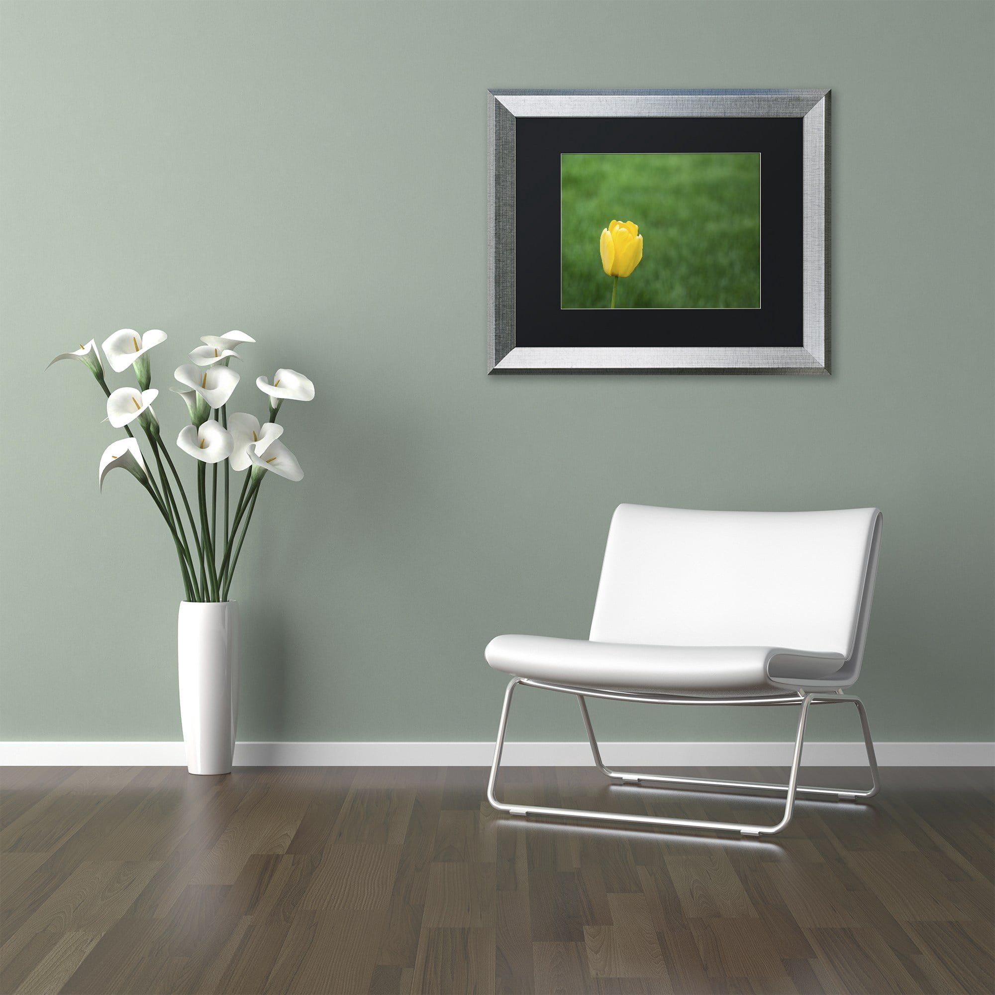 Trademark Fine Art "A Lone Yellow Tulip 2" Canvas Art by Kurt Shaffer, Black Matte, Silver Frame