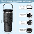 thumbnail image 2 of 30oz Insulated Leopard Tumbler with Handle, Featuring a Leak-proof 2-in-1 Lid and Straw, a Vacuum-insulated Travel Coffee Mug, Portable Stainless Steel Water Bottle, Suitable for Both Women and Men, 2 of 6