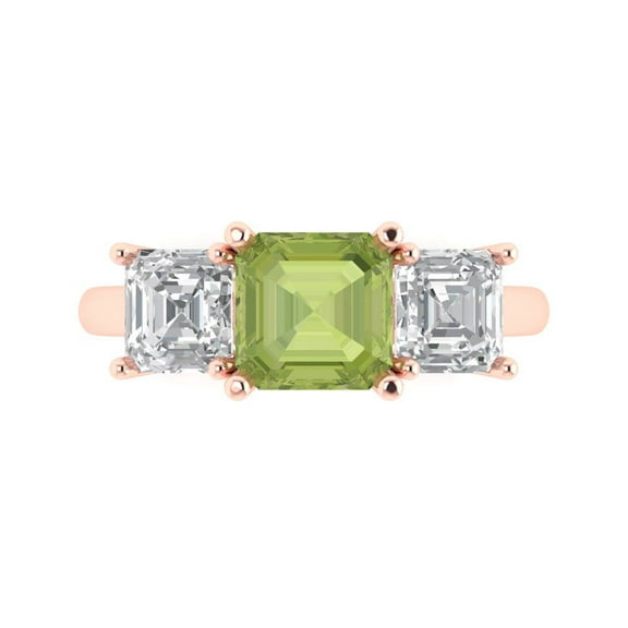 Clara Pucci 14K Rose Gold 4ct Peridot Three-Stone Ring for Women