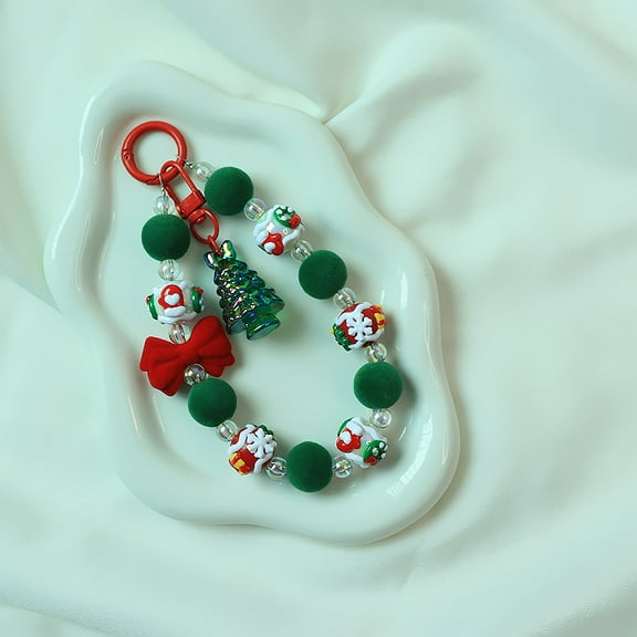 Christmas Plush Beaded Phone Chain Lanyard Car Key Chain Decoration Bag Charm for Women