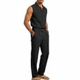 thumbnail image 5 of Ceisia Men Lapel Sleeveless Button Down Shirt and Belted Straight Leg Pants 2 Piece Linen Outfit Black XXL Gift, 5 of 8