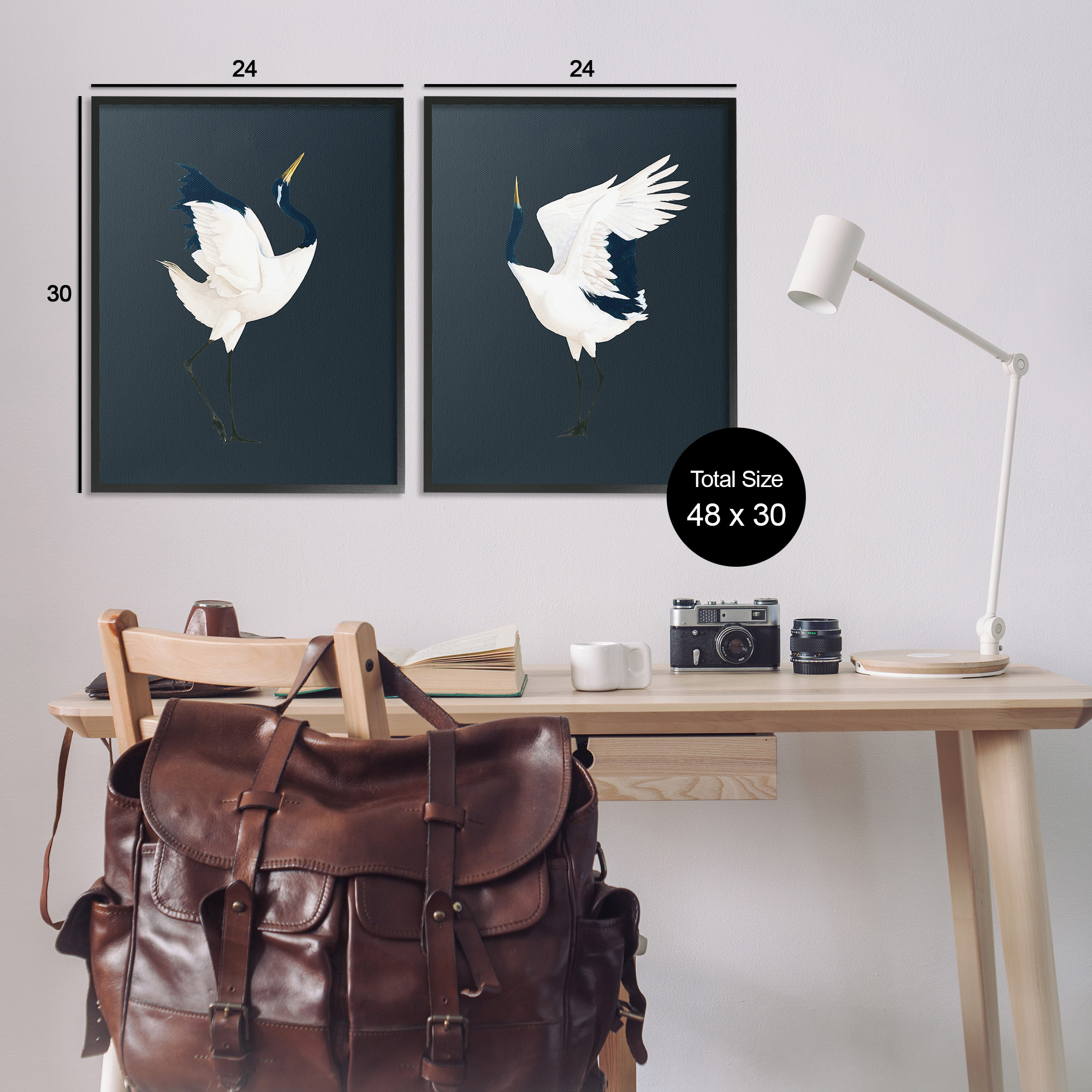 Stupell Industries Traditional Cranes Dance Animals & Insects Painting Black Framed Art Print Wall Art, 24 x 30, Set of 2