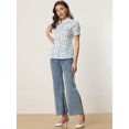 thumbnail image 2 of Camisa de algodón con volantes en la parte superior y cuello vuelto para mujer Azul L, 2 of 5