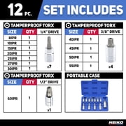 Neiko 10085A Tamperproof Torx Plus Bit Socket Set 12 Piece 8 IPR - 60 IPR 5 Point Star Cr-V and S2 Steel High Impact ABS Blow Molded Case