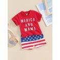 thumbnail image 4 of Elippeo Baby Boys Shorts Se 6 12 18  24 Months 3 Years Short Sleeve Letters Print T-shirt with Elastic Waist Shorts Summer Outfit for 4th of July, 4 of 10